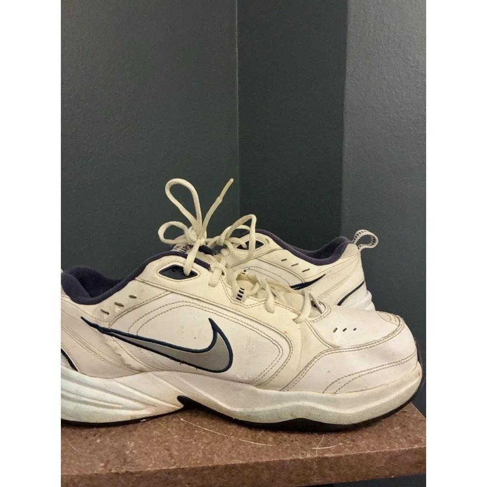 Nike Air Monarch IV Men's Training Shoes White/Navy Blue -‎ Pre-Owned
